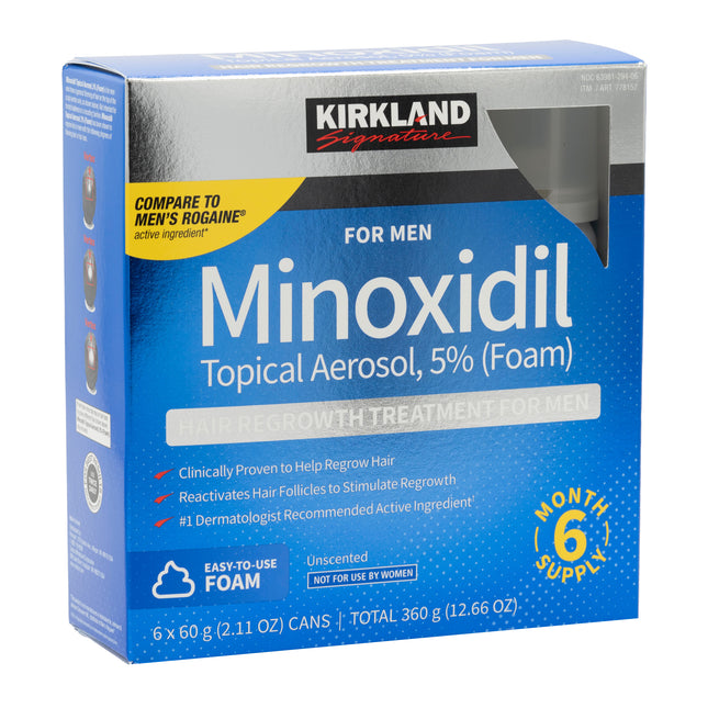 Kirkland Signature Hair Regrowth Treatment Minoxidil Foam for Men, 2.11 oz each (Pack of 6)