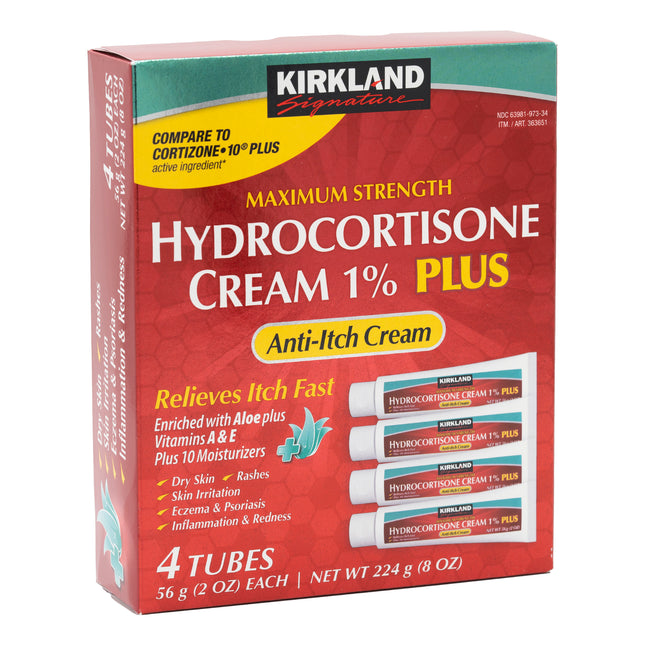 Kirkland Signature Hydrocortisone 1% PLUS Anti-Itch Cream, 2 Ounces each (Pack of 4)