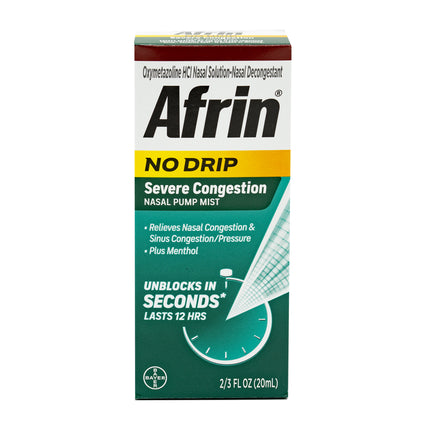 Afrin No Drip Severe Congestion 12 Hour Nasal Pump Mist, 20 ml, 1-pack - BunnyPack