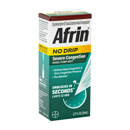 Afrin No Drip Severe Congestion 12 Hour Nasal Pump Mist, 20 ml, Pack of 3, Total 60 ml