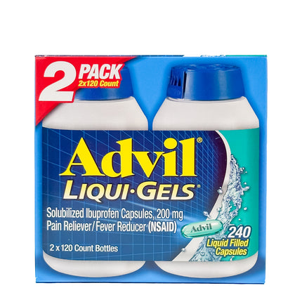 Advil Liqui-Gels Ibuprofen 200 mg. Pain Reliever/Fever Reducer, 120 Capsules each (Pack of 2)