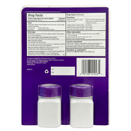 Allegra Allergy Non-Drowsy, 55 Tablets each (Pack of 2)