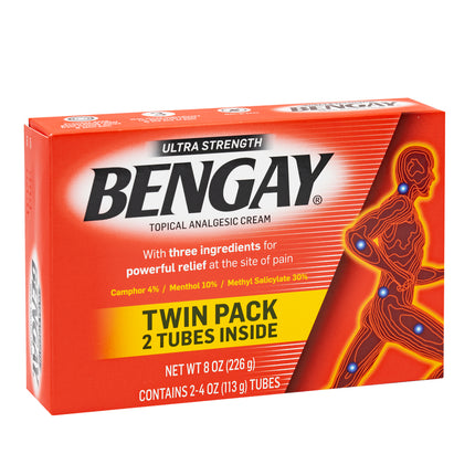 Ultra Strength BENGAY Topical Pain Relieving Cream, Twin pack, 2 Tubes Total 8 Ounces