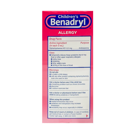 Children's Benadryl Allergy Liquid Diphenhydramine HCl,  Pack of 2 Total 16 fl oz