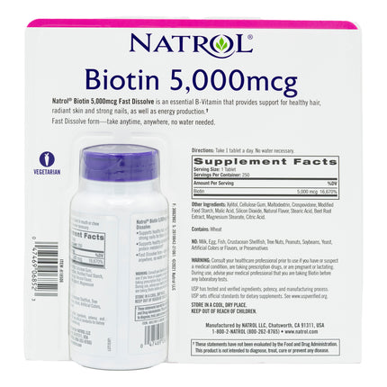 Natrol Biotin 5000 mcg., 250 Fast Dissolve Tablets