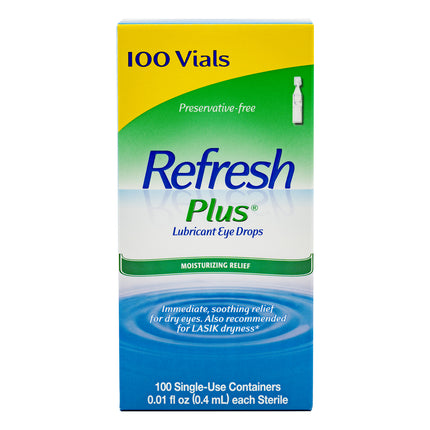 Refresh Plus Lubricant Eye Drops, 100 Single Use Containers