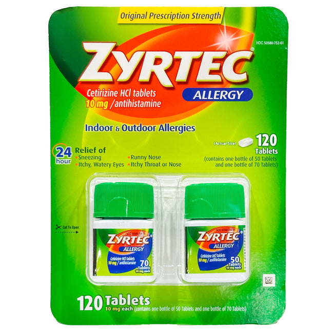 Zyrtec 24 Hour Allergy Relief Antihistamine Cetirizine HCl 10 mg, 120 Tablets