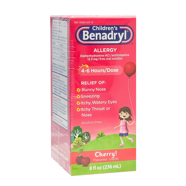 Children's Benadryl Allergy Liquid Diphenhydramine HCl, 8 fl oz - BunnyPack