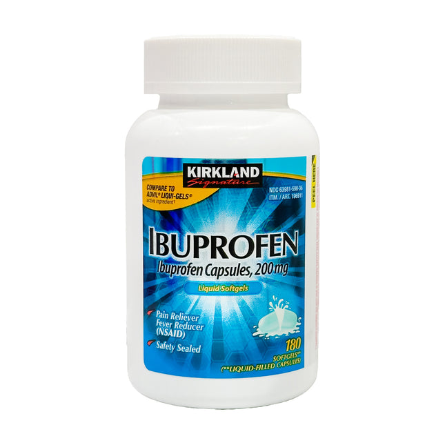 Kirkland Signature Ibuprofen Liquid Softgels, 200mg, 180 counts each (Pack of 1) - BunnyPack