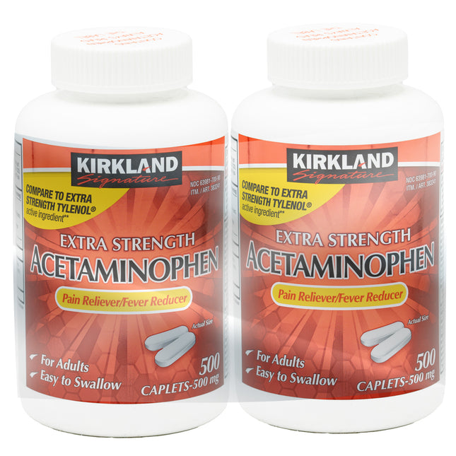 Kirkland Signature Extra Strength Acetaminophen 500 mg., 500 Caplet/ Bottle (Pack of 2)Total 1000 Caplets