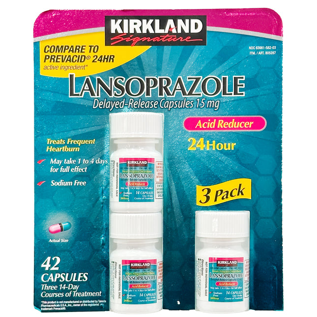 Kirkland Signature Lansoprazole 15 mg. Acid Reducer, 14 Capsules each (Pack of 3)