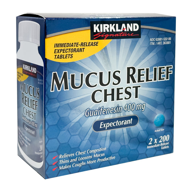 Kirkland Signature Mucus Relief Tablets, 200 tablets each (pack of 2)